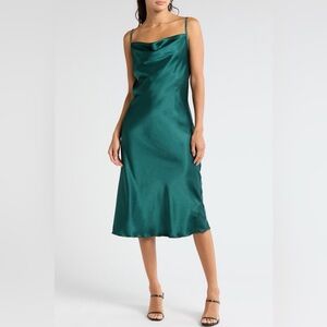 bebe Teal Satin Midi Dress